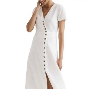 Madewell button wrap linen midi dress in white